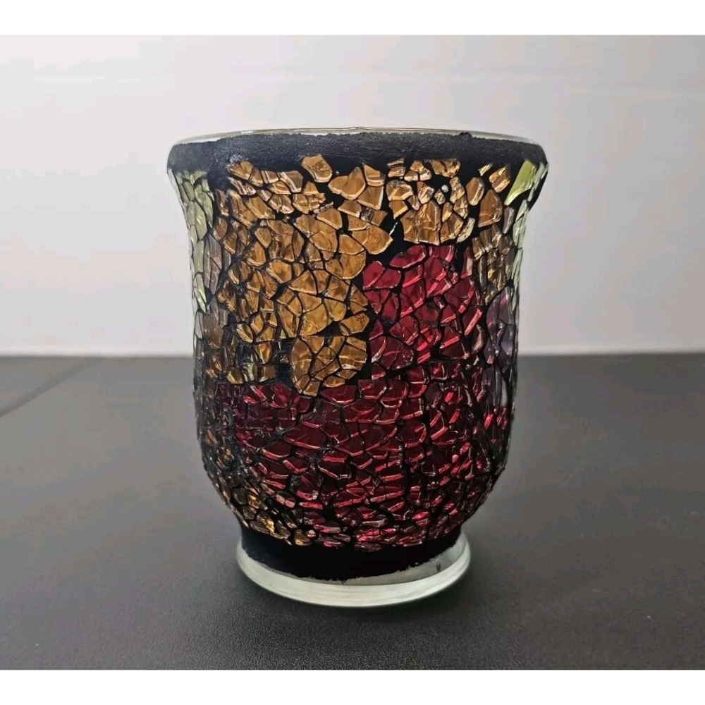 HOME DECOR CRACKED GLASS CANDLE HOLDER VASE RED GREEN YELLOW ORANGE